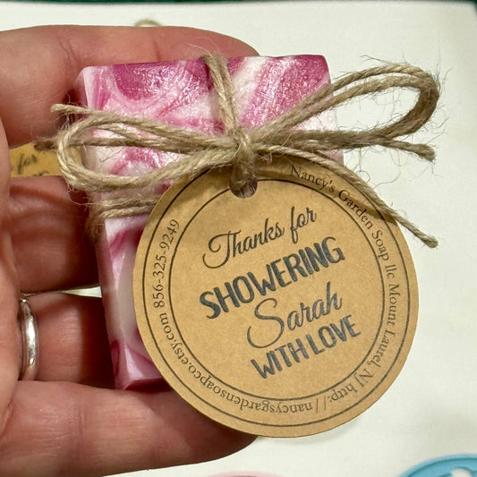 Twine wrapped Mini Soap Party Favors with custom tags