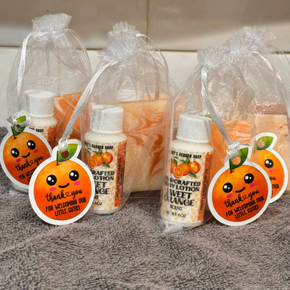 Smiling Orange Bliss: LITTLE CUTIE Baby Shower Soap + Hand Lotion Favor Bundle for Guests