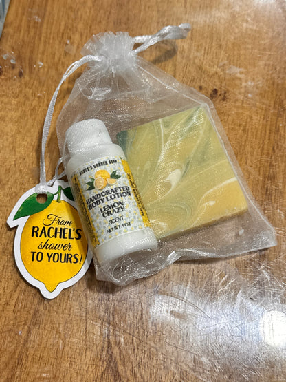 Lemon Love: 10 Bridal Shower Soap + Hand Lotion Favor Bundle for Guests - Bulk Lotion/Mini Soap Shower Favors Citrus Main Squeeze party theme