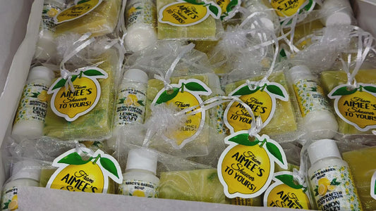 Lemon Love: 10 Bridal Shower Soap + Hand Lotion Favor Bundle for Guests - Bulk Lotion/Mini Soap Shower Favors Citrus Main Squeeze party theme